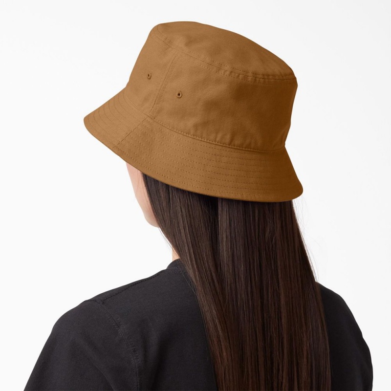 Brown Dickies Script Logo Canvas Bucket Women's Hat | 752-CAMBFW