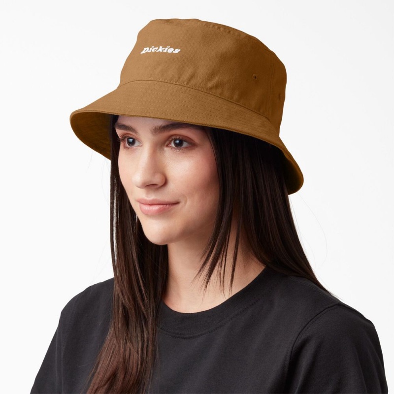 Brown Dickies Script Logo Canvas Bucket Women\'s Hat | 752-CAMBFW