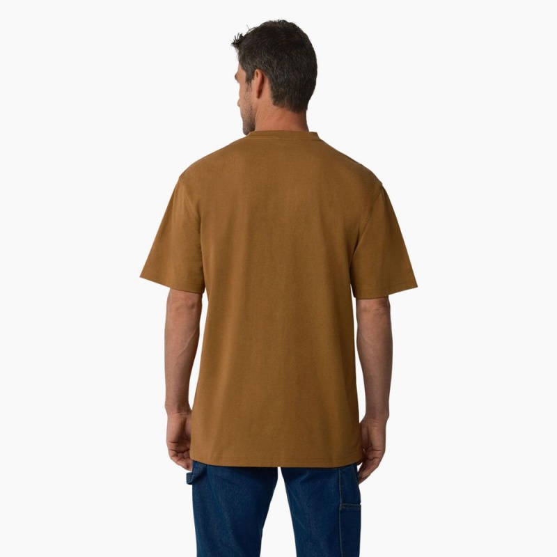 Brown Dickies Short Sleeve Heavyweight Logo Men's T-Shirt | 089-OZQDWB