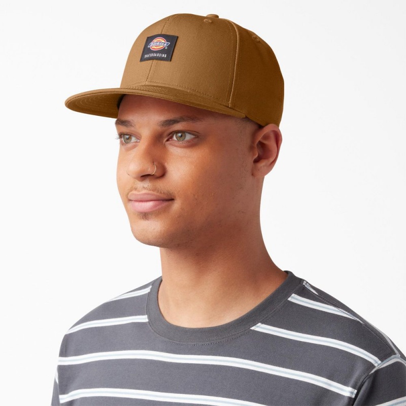 Brown Dickies Skateboarding Flat Bill Men's Cap | 758-LDVUNA