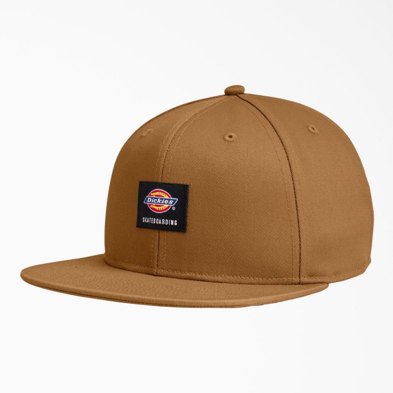 Brown Dickies Skateboarding Flat Bill Men\'s Cap | 758-LDVUNA