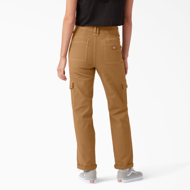 Brown Dickies Skinny Fit Cuffed Women's Cargo Pants | 745-UJBKHQ