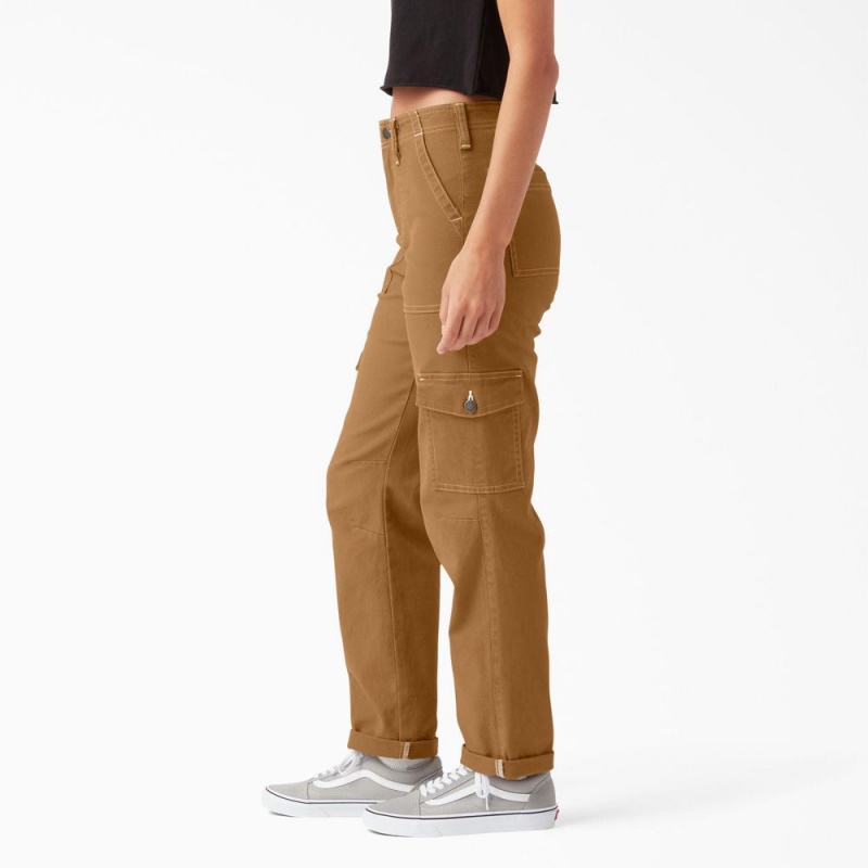 Brown Dickies Skinny Fit Cuffed Women's Cargo Pants | 745-UJBKHQ