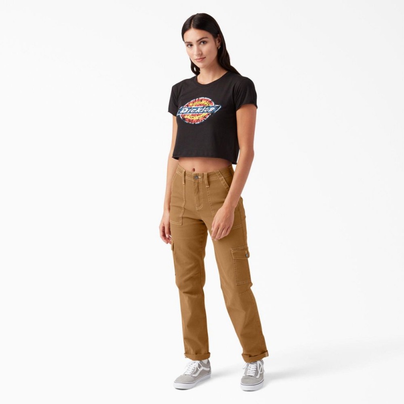 Brown Dickies Skinny Fit Cuffed Women's Cargo Pants | 745-UJBKHQ