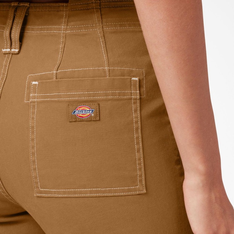 Brown Dickies Skinny Fit Cuffed Women's Cargo Pants | 745-UJBKHQ