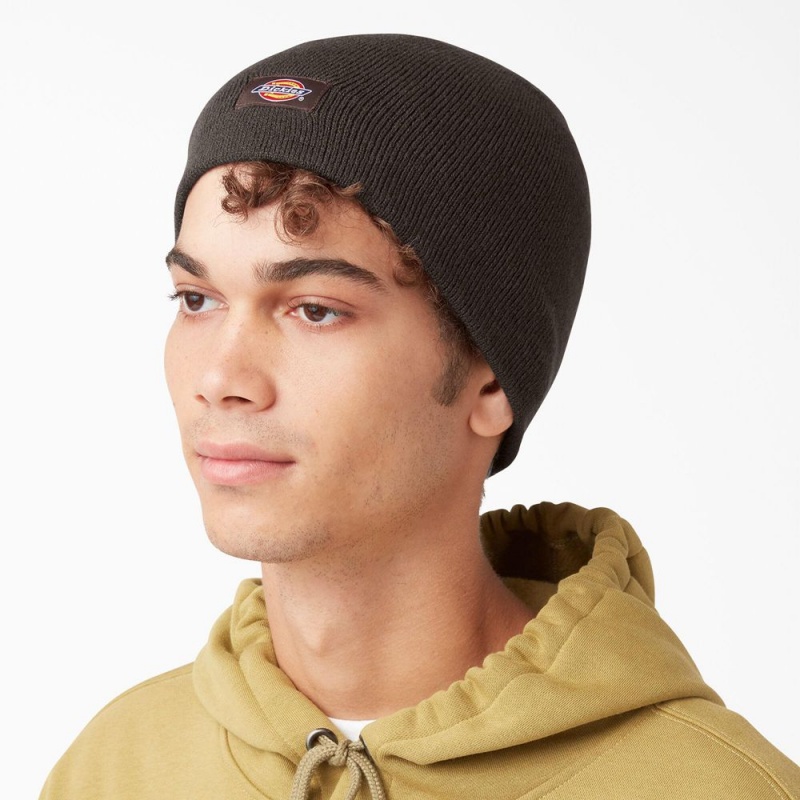 Brown Dickies Skull Men's Beanie | 672-UVZDIC