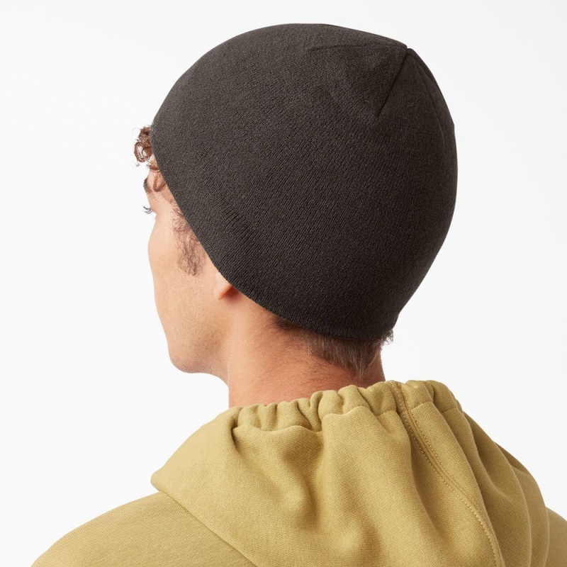 Brown Dickies Skull Men's Beanie | 672-UVZDIC