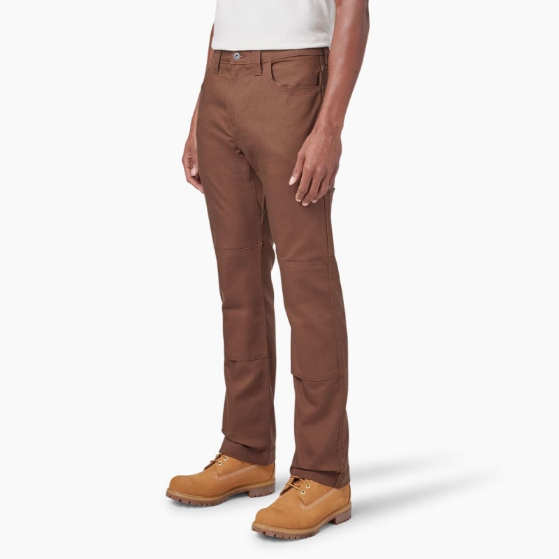 Brown Dickies Slim Fit Duck Canvas Double Knee Men's Pants | 023-RTHLBM