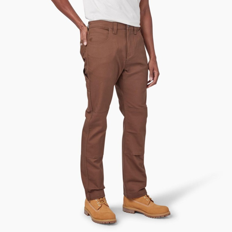 Brown Dickies Slim Fit Duck Canvas Double Knee Men's Pants | 023-RTHLBM