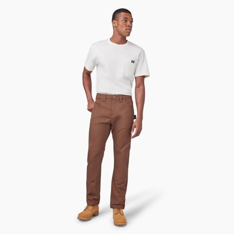 Brown Dickies Slim Fit Duck Canvas Double Knee Men's Pants | 023-RTHLBM