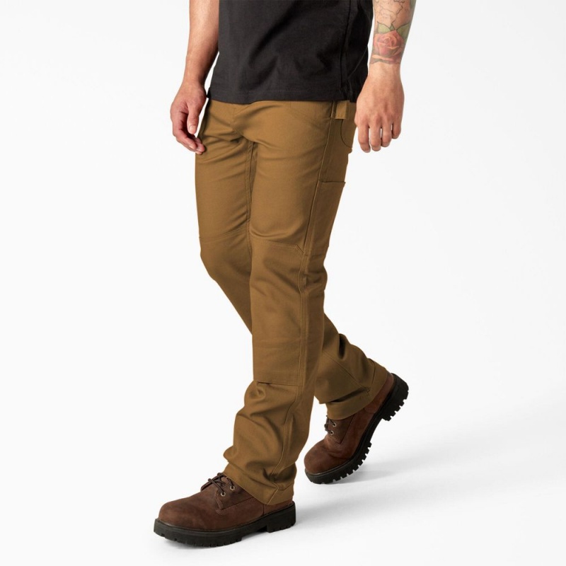 Brown Dickies Slim Fit Duck Canvas Double Knee Men's Pants | 163-OCTQGV