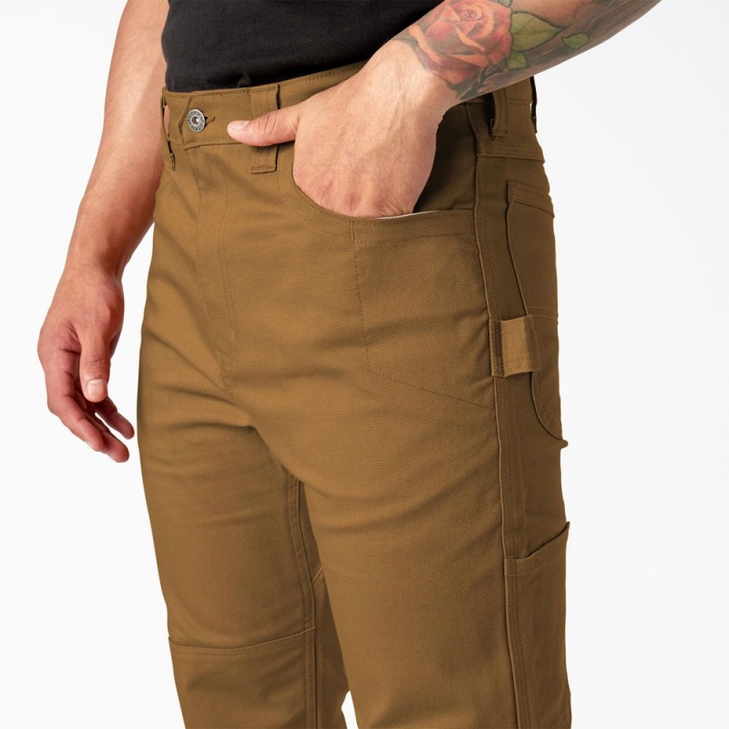 Brown Dickies Slim Fit Duck Canvas Double Knee Men's Pants | 163-OCTQGV