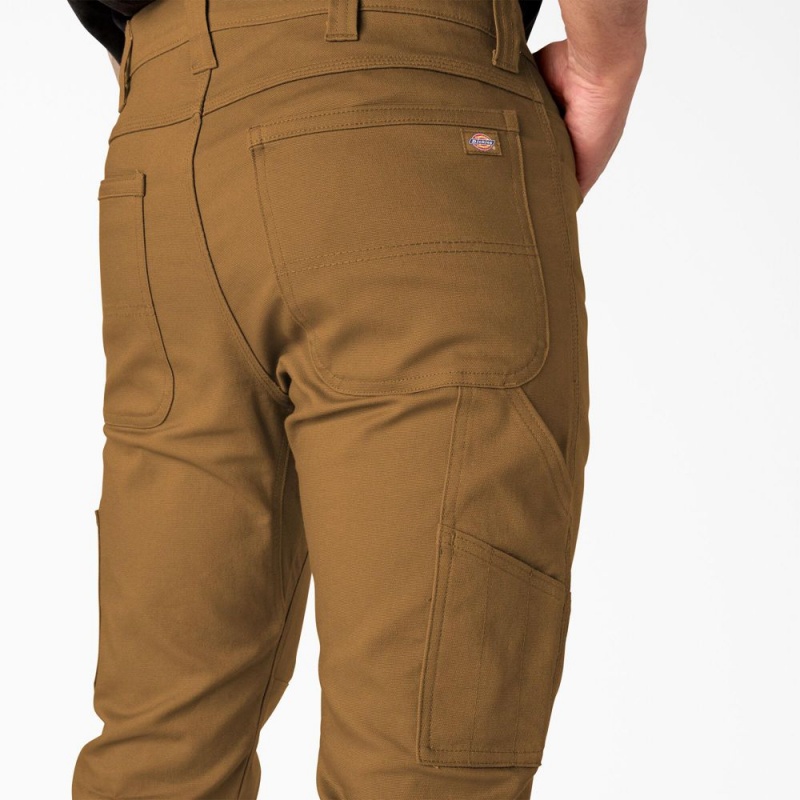 Brown Dickies Slim Fit Duck Canvas Double Knee Men's Pants | 163-OCTQGV