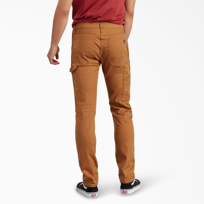 Brown Dickies Slim Fit Tapered Leg Carpenter Duck Men's Pants | 463-THYEGL