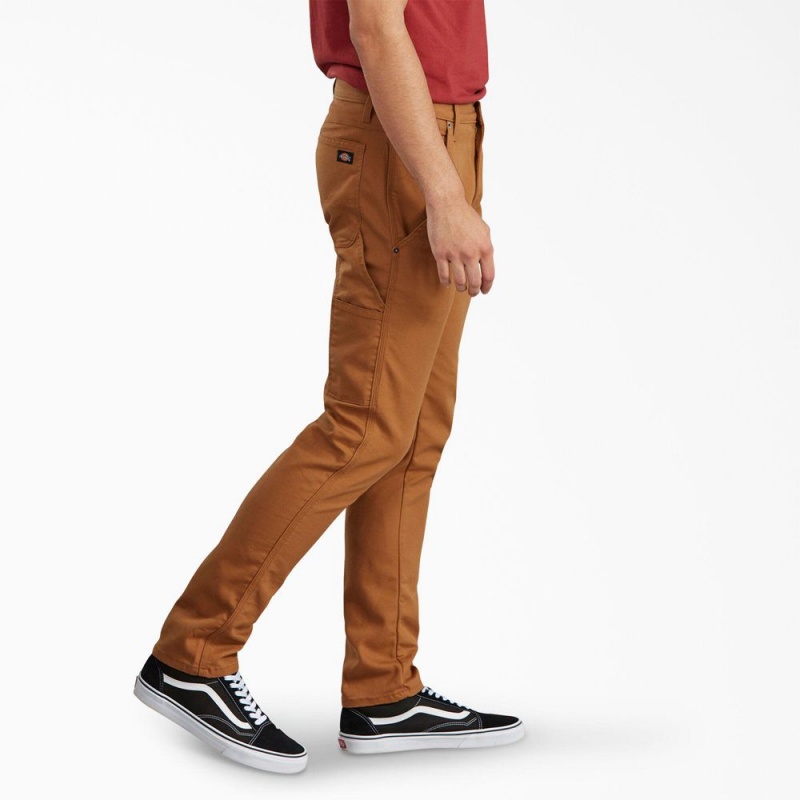 Brown Dickies Slim Fit Tapered Leg Carpenter Duck Men's Pants | 463-THYEGL