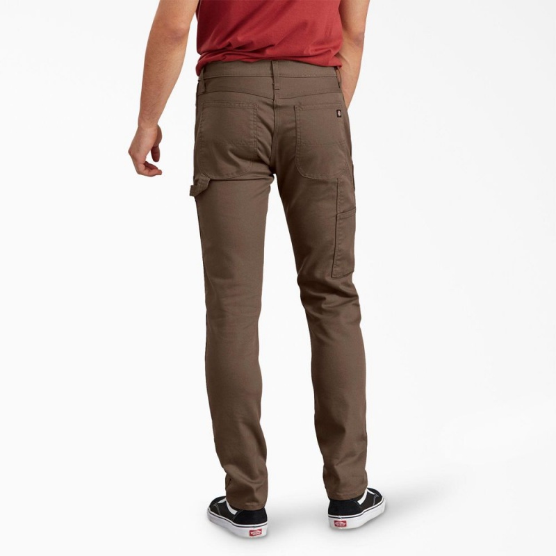 Brown Dickies Slim Fit Tapered Leg Carpenter Duck Men's Pants | 592-YMCXZT