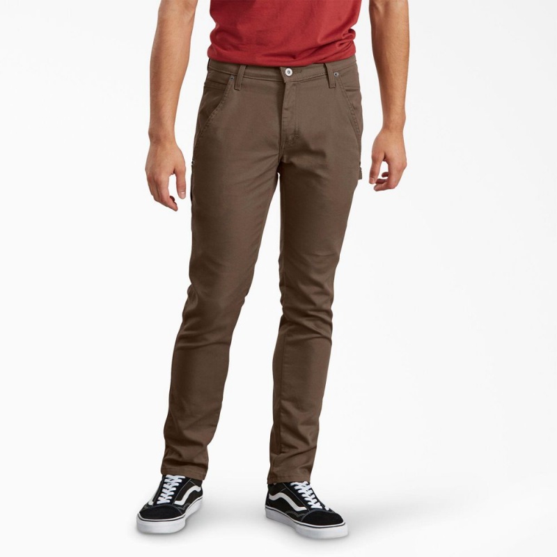 Brown Dickies Slim Fit Tapered Leg Carpenter Duck Men\'s Pants | 592-YMCXZT