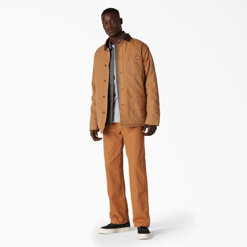 Brown Dickies Stonewashed Duck Lined Chore Men's Jacket | 468-LKTEMA