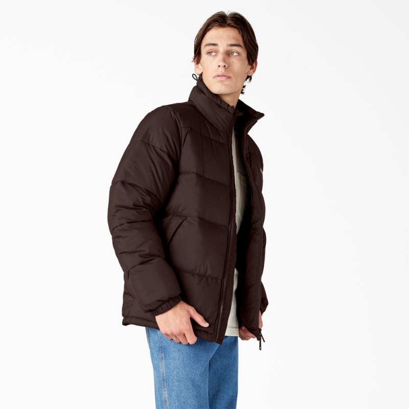 Brown Dickies Waldenburg Puffer Men's Jacket | 263-YJDVUZ