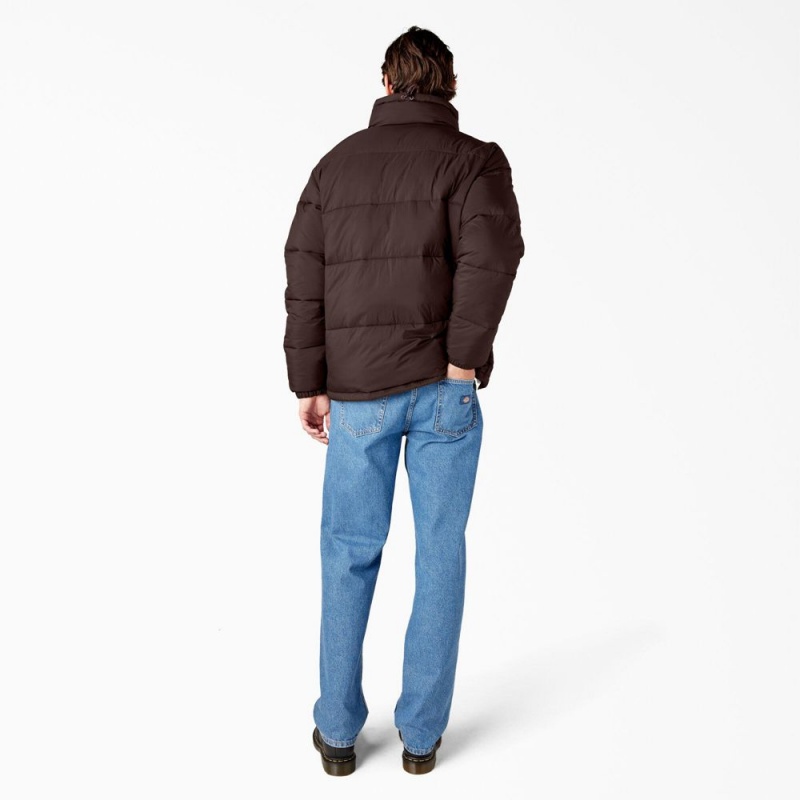 Brown Dickies Waldenburg Puffer Men's Jacket | 263-YJDVUZ