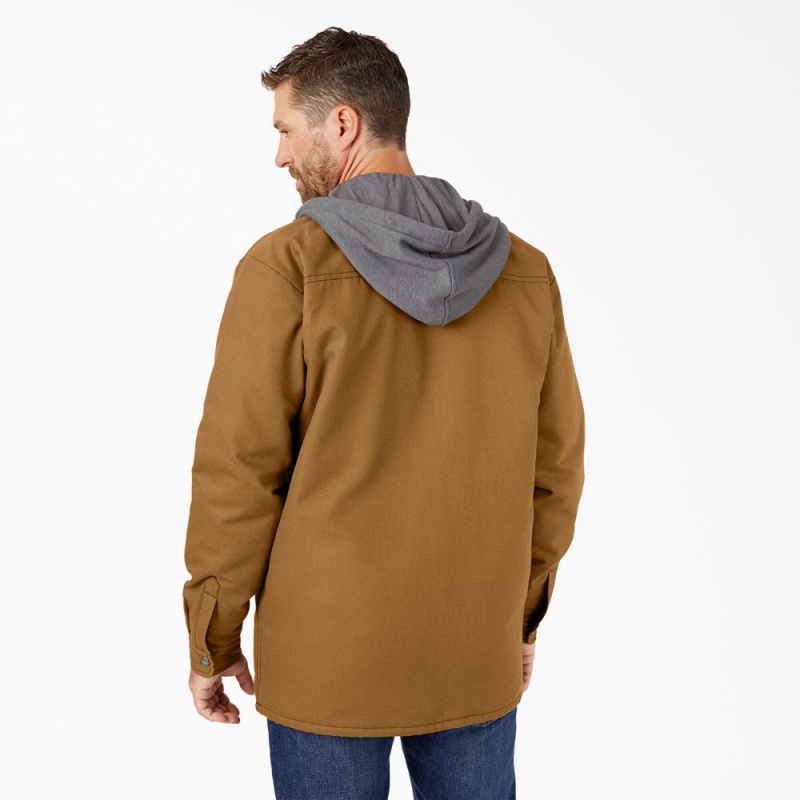 Brown Dickies Water Repellent Duck Hooded Shirt Men's Jacket | 405-BECXZJ