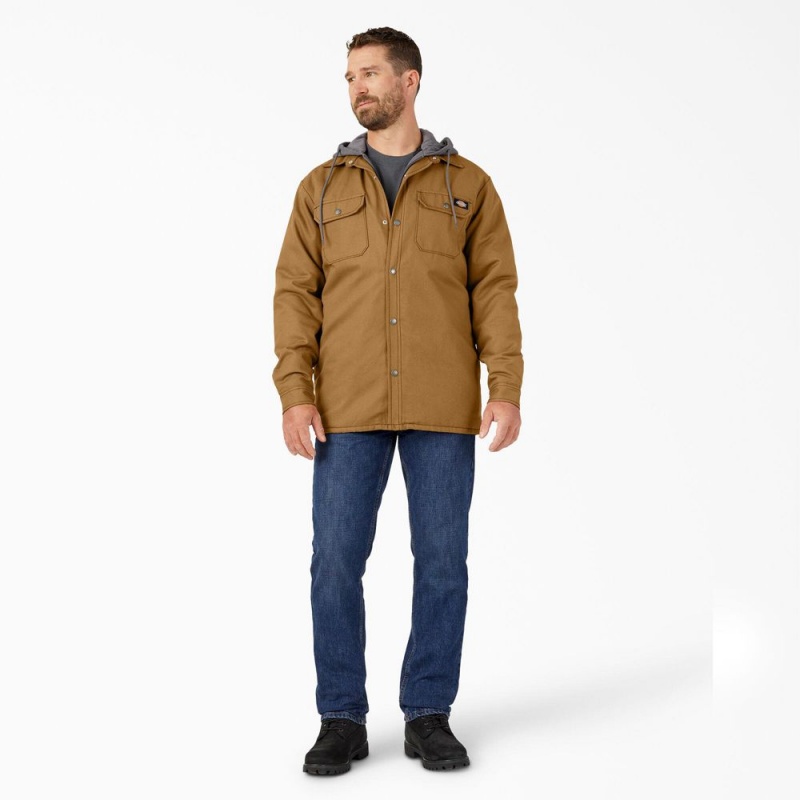 Brown Dickies Water Repellent Duck Hooded Shirt Men's Jacket | 405-BECXZJ