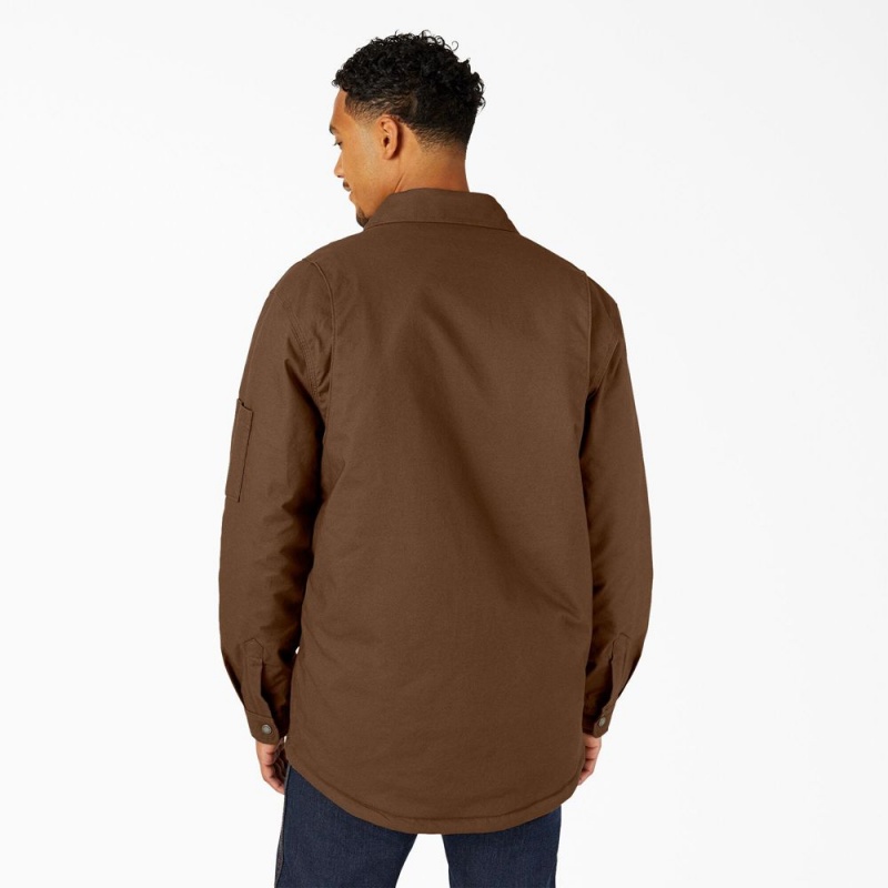 Brown Dickies Water Repellent Fleece-Lined Duck Shirt Men's Jacket | 047-DQUIJM