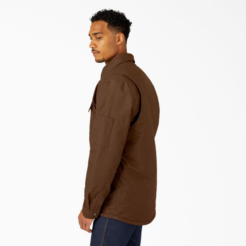 Brown Dickies Water Repellent Fleece-Lined Duck Shirt Men's Jacket | 047-DQUIJM