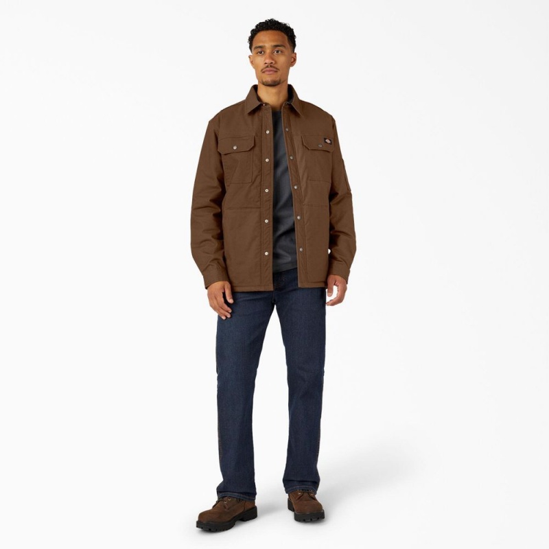 Brown Dickies Water Repellent Fleece-Lined Duck Shirt Men's Jacket | 047-DQUIJM