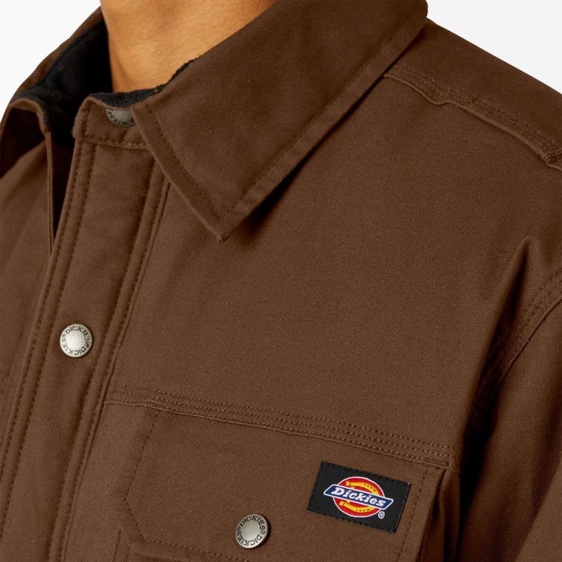 Brown Dickies Water Repellent Fleece-Lined Duck Shirt Men's Jacket | 047-DQUIJM