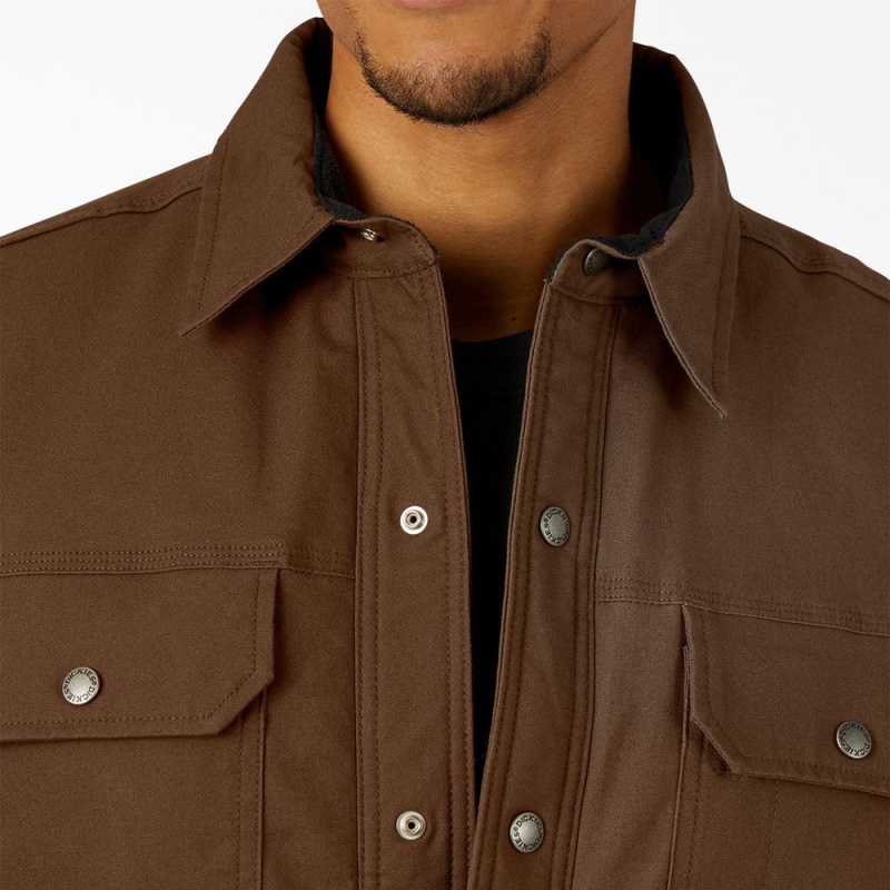 Brown Dickies Water Repellent Fleece-Lined Duck Shirt Men's Jacket | 047-DQUIJM