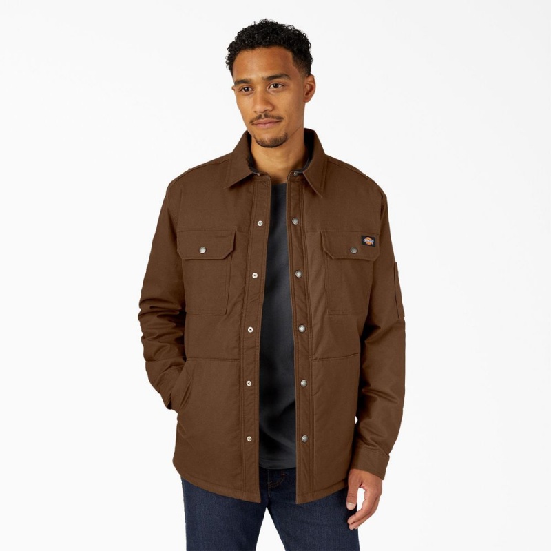 Brown Dickies Water Repellent Fleece-Lined Duck Shirt Men\'s Jacket | 047-DQUIJM