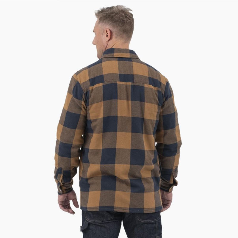 Brown Dickies Water Repellent Fleece-Lined Flannel Shirt Men's Jacket | 263-ARLSXU