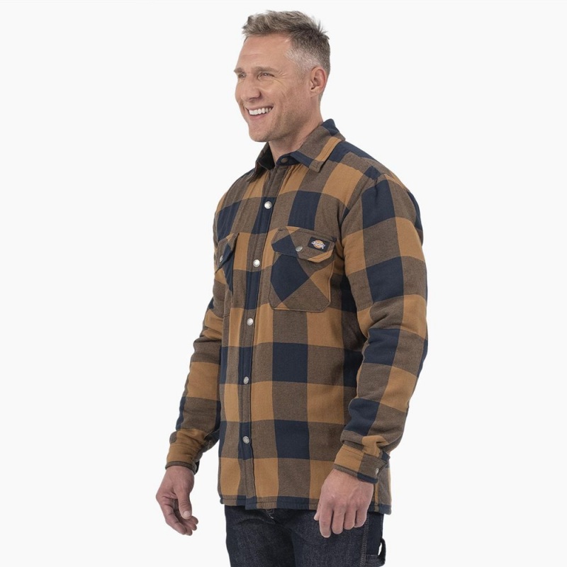 Brown Dickies Water Repellent Fleece-Lined Flannel Shirt Men's Jacket | 263-ARLSXU