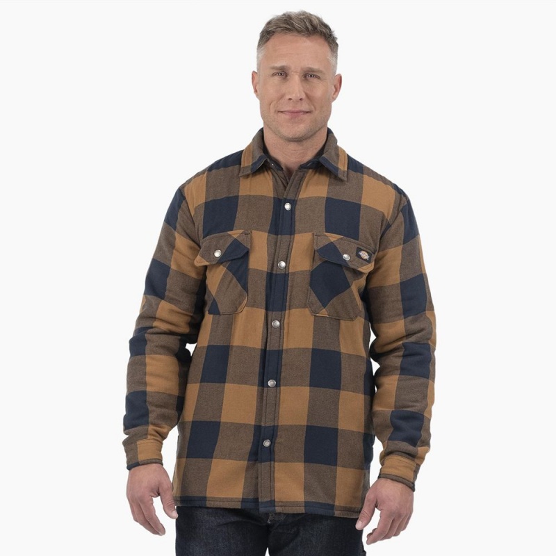 Brown Dickies Water Repellent Fleece-Lined Flannel Shirt Men\'s Jacket | 263-ARLSXU