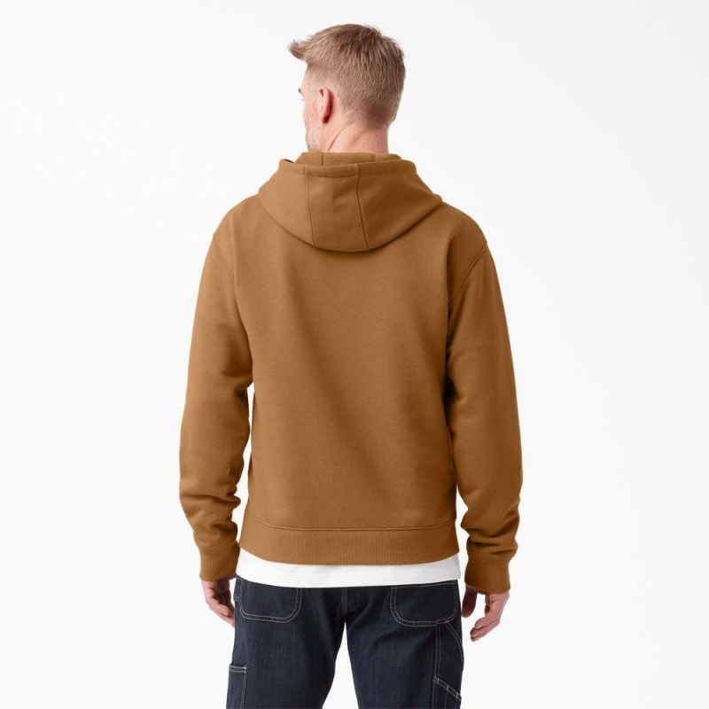 Brown Dickies Water Repellent Logo Men's Hoodie | 146-FAODCM