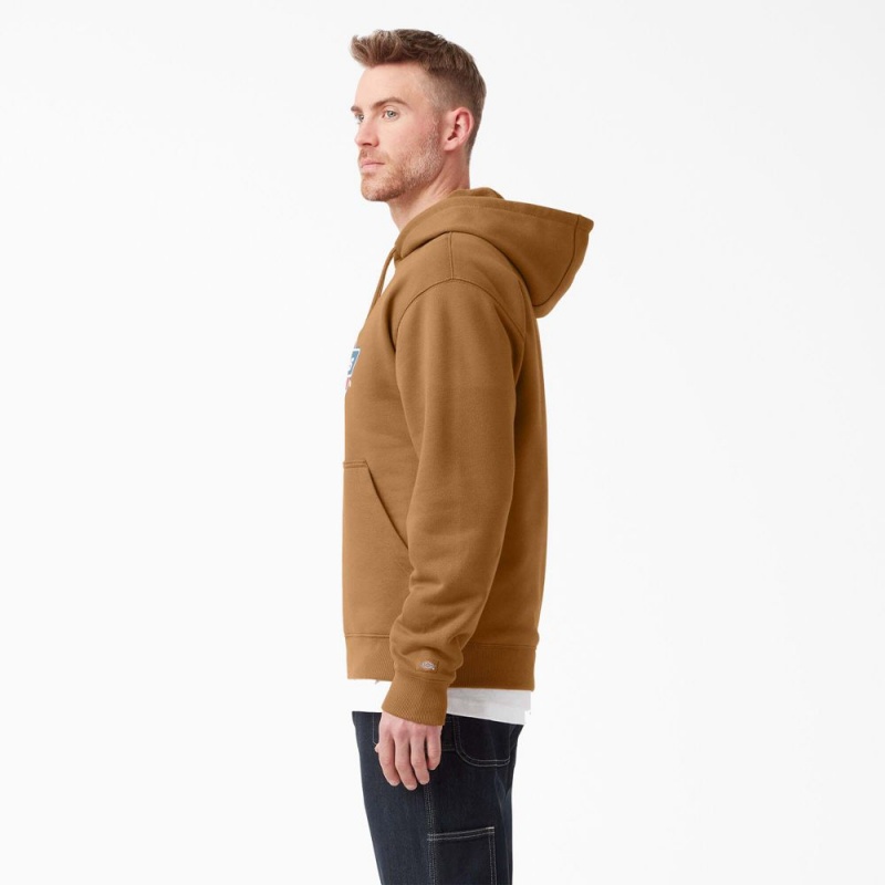 Brown Dickies Water Repellent Logo Men's Hoodie | 146-FAODCM