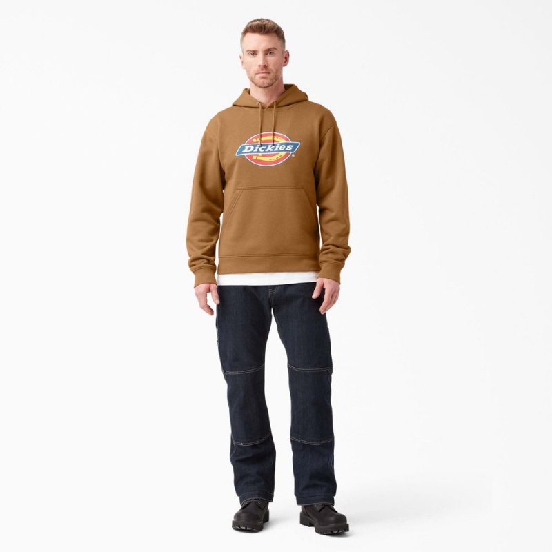 Brown Dickies Water Repellent Logo Men's Hoodie | 146-FAODCM