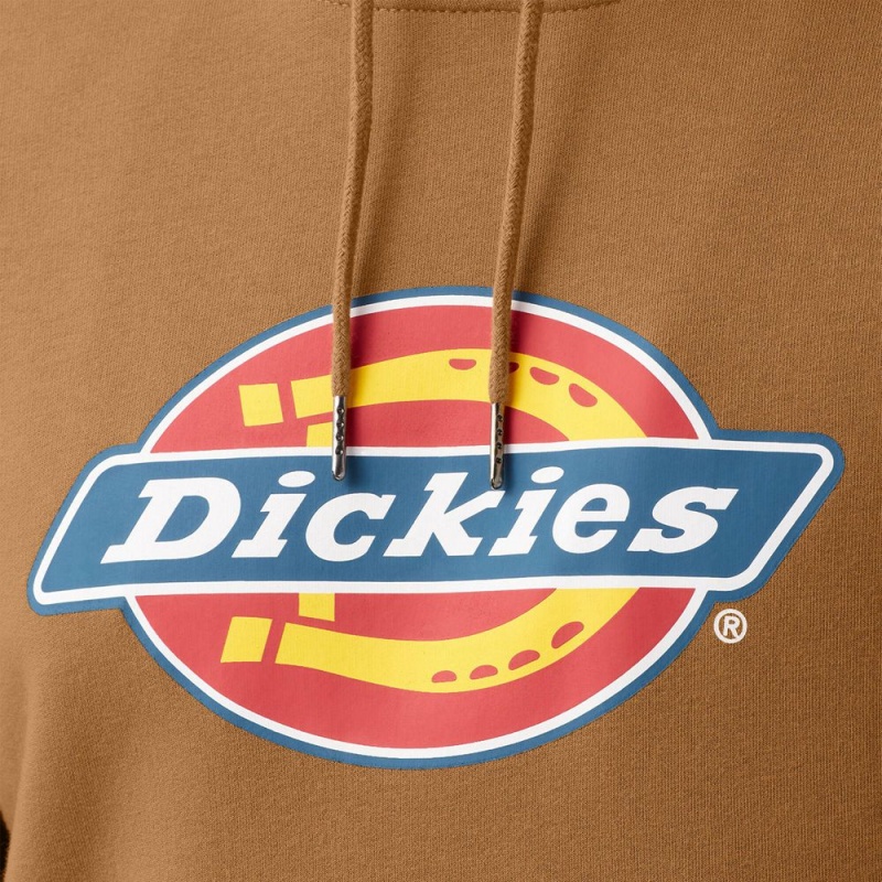 Brown Dickies Water Repellent Logo Men's Hoodie | 146-FAODCM