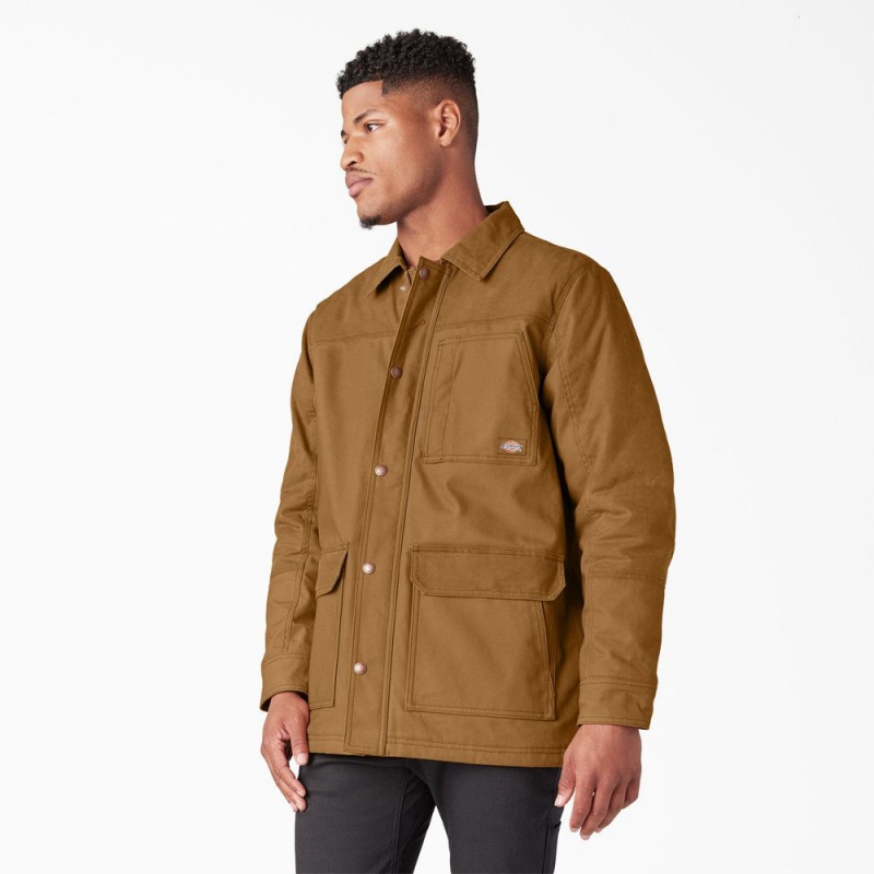 Brown Dickies Waxed Canvas Chore Men's Jacket | 891-DPTXAK