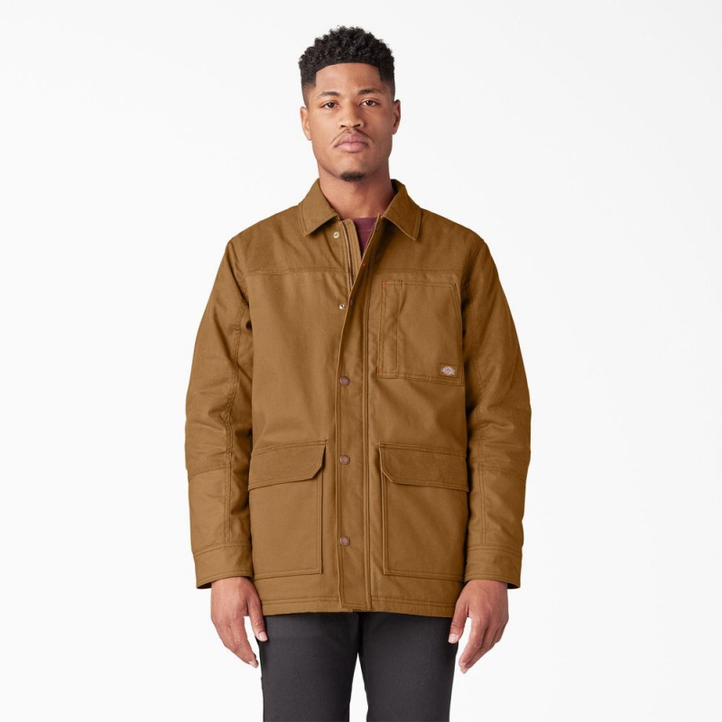 Brown Dickies Waxed Canvas Chore Men\'s Jacket | 891-DPTXAK