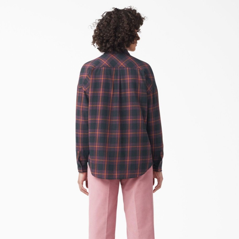 Burgundy Dickies Bakerhill Oversized Women's Shirt | 709-EKLVNB