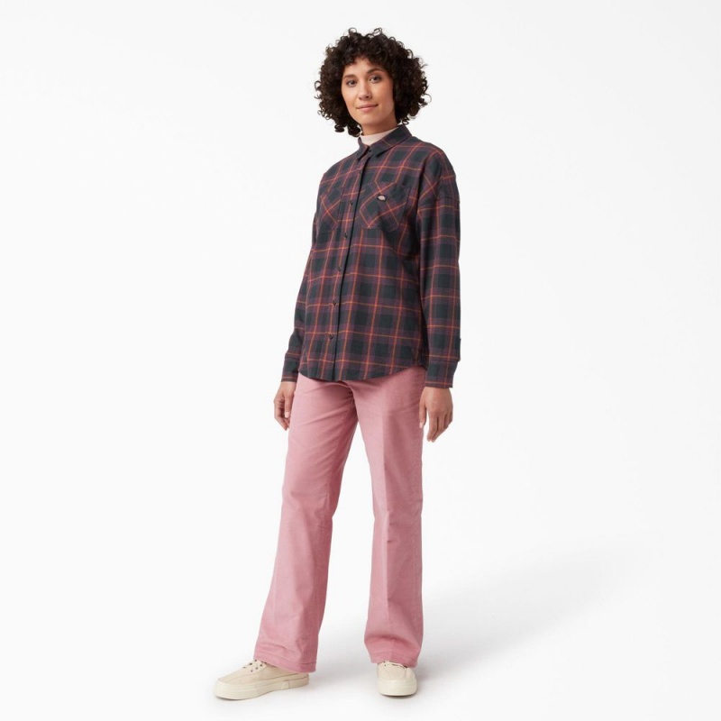 Burgundy Dickies Bakerhill Oversized Women's Shirt | 709-EKLVNB