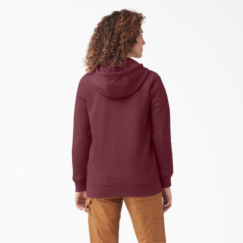 Burgundy Dickies Heavyweight Full-Zip Fleece Women's Hoodie | 973-MALQOZ