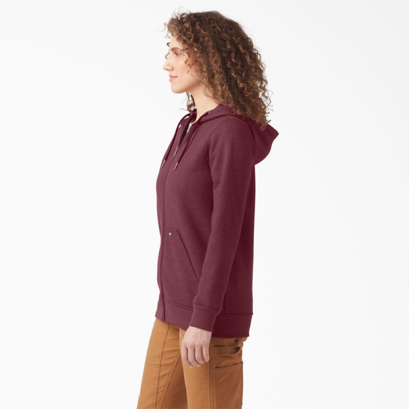 Burgundy Dickies Heavyweight Full-Zip Fleece Women's Hoodie | 973-MALQOZ