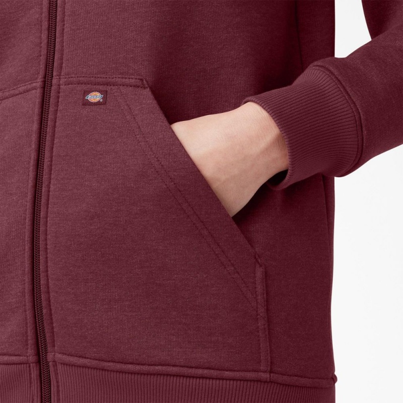 Burgundy Dickies Heavyweight Full-Zip Fleece Women's Hoodie | 973-MALQOZ