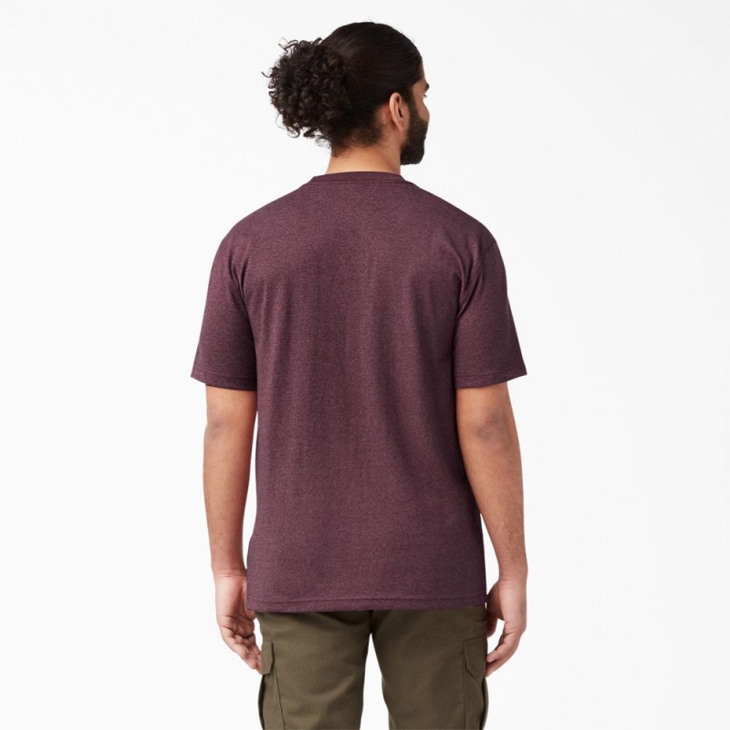 Burgundy Dickies Heavyweight Heathered Short Sleeve Pocket Men's T-Shirt | 413-FVHTSZ