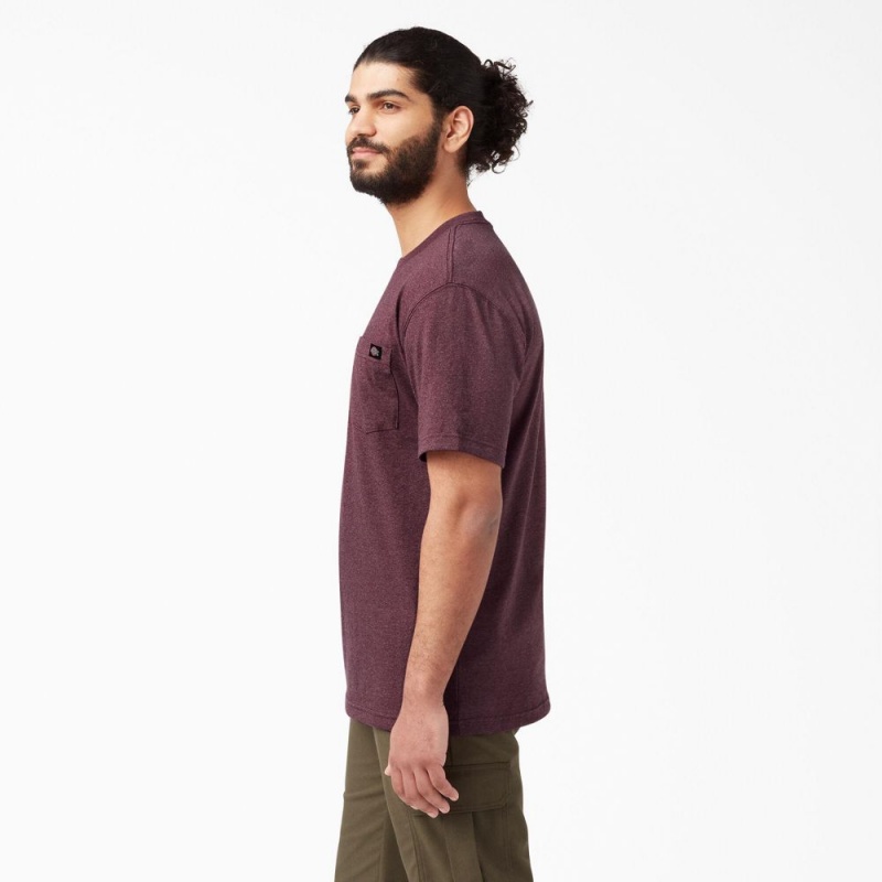 Burgundy Dickies Heavyweight Heathered Short Sleeve Pocket Men's T-Shirt | 413-FVHTSZ