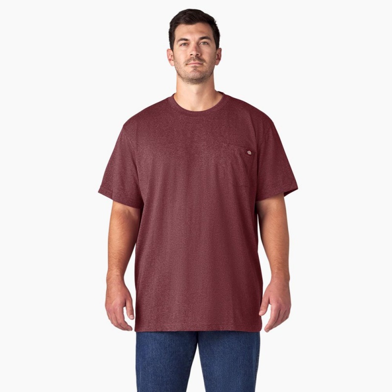 Burgundy Dickies Heavyweight Heathered Short Sleeve Pocket Men's T-Shirt | 413-FVHTSZ