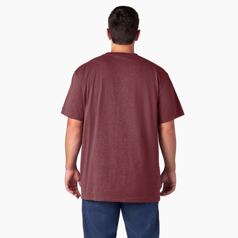 Burgundy Dickies Heavyweight Heathered Short Sleeve Pocket Men's T-Shirt | 413-FVHTSZ